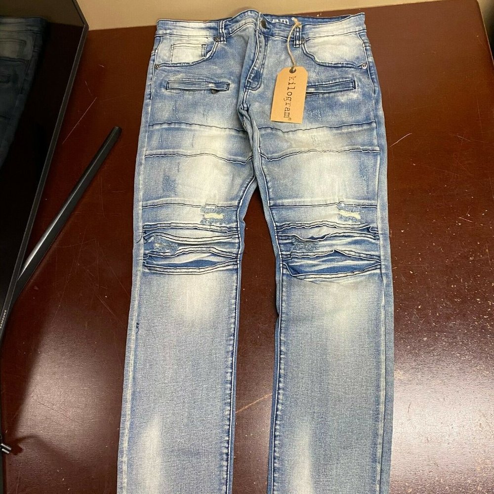 Kilogram Mens Straight Leg Distressed Denim Jeans